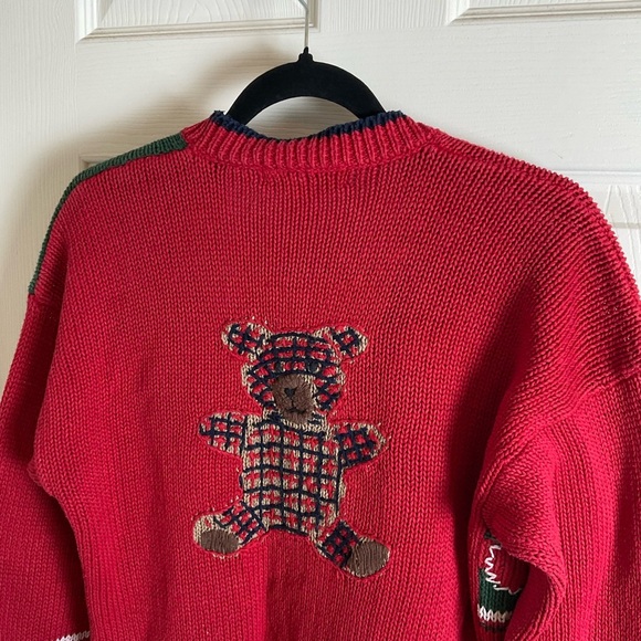 ID Distinction teddy bear and holiday motifs cardigan size small vintage 80’ - Picture 10 of 13